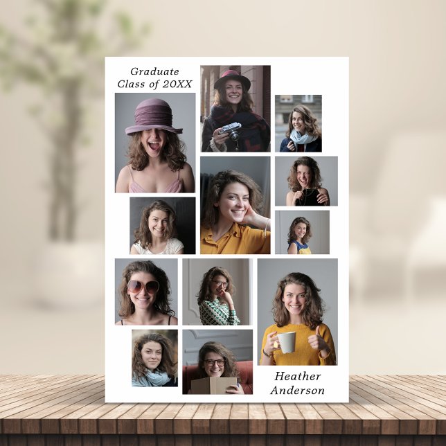 中分類12撮影用コラージュ磁気カード (12 Photo Collage Name & Graduating Year Graduation Magnetic Card)