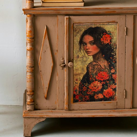 中南米の女性デコパージュ 薄葉紙