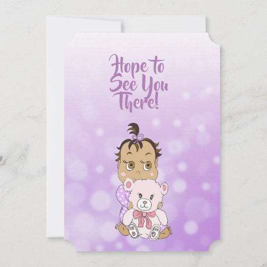 中南米の赤ちゃん女の子がテディベアと一緒に、派手なショーに出演 招待状 (裏面)