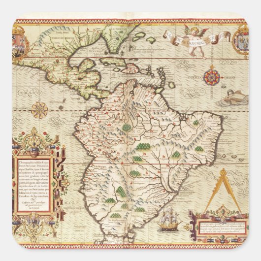 中南米地図 スクエアシール (正面)