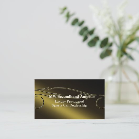 中古の自動車、贅沢な金ゴールドのスポーツ・カーのロゴ 名刺 (スタンド正面)