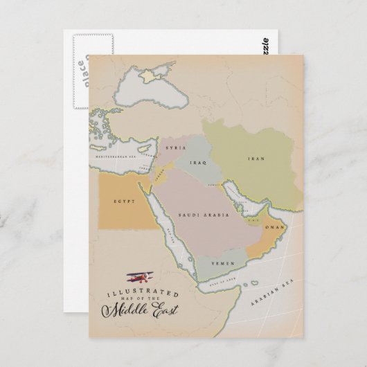 中図解入りの、写真付きの東地図。 ポストカード (正面/裏面)