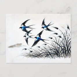 中国で空高く飛ぶツバメの群れ ポストカード