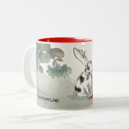 中国のうさぎ年 |カスタム年と名前 ツートーンマグカップ (正面左)