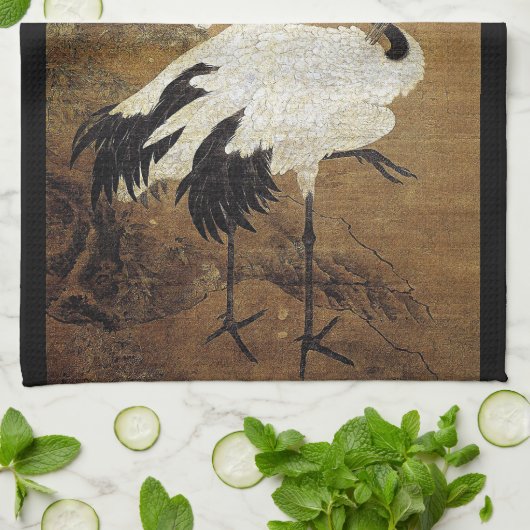 中国のなスクロール芸術クレーン鳥の花の台所タオル キッチンタオル (折り畳み)