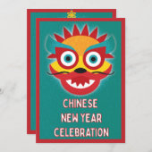 中国のなドラゴンの新年のパーティー 招待状 (正面/裏面)