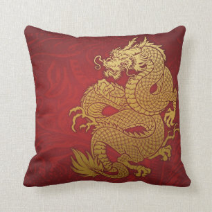 中国のなドラゴンの金ゴールドおよび赤 クッション
