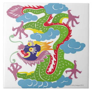 中国のなドラゴンの飛行のイラストレーション タイル