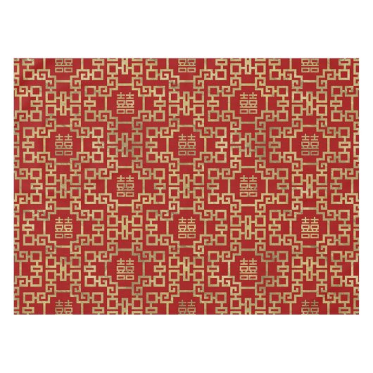 中国のなパターン倍の幸福の記号 テーブルクロス (正面(横))