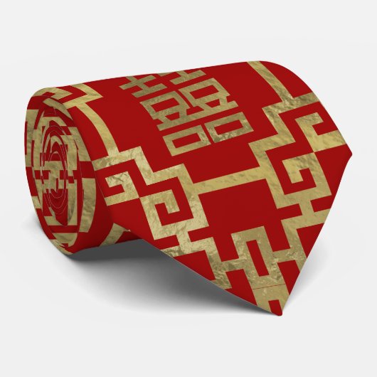 中国のなパターン倍の幸福の記号 ネクタイ (ロール)