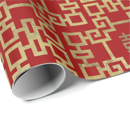 中国のなパターン倍の幸福の記号 ラッピングペーパー (ロールコーナー)