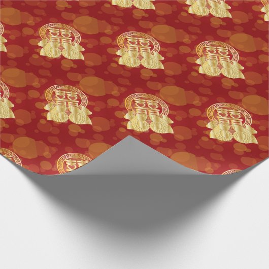 中国のな二重幸福のコイの魚の赤の背景 ラッピングペーパー (角)
