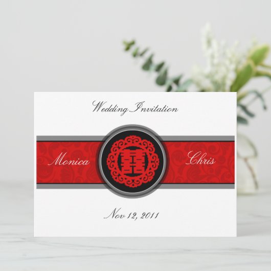 中国のな二重幸福の結婚式招待状A001 招待状 (スタンド正面)