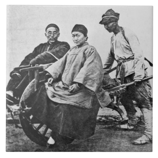 中国のな人力車、c.1870 (b/wの写真) タイル (正面)