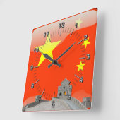中国のな光沢のある旗 スクエア壁時計 (傾斜)