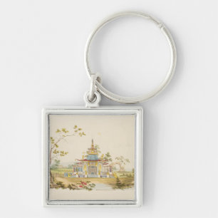 中国のな寺院、c.1810のために設計して下さい(ペン及びインク キーホルダー