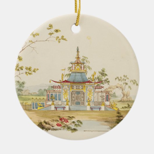 中国のな寺院、c.1810のために設計して下さい(ペン及びインク セラミックオーナメント (正面)