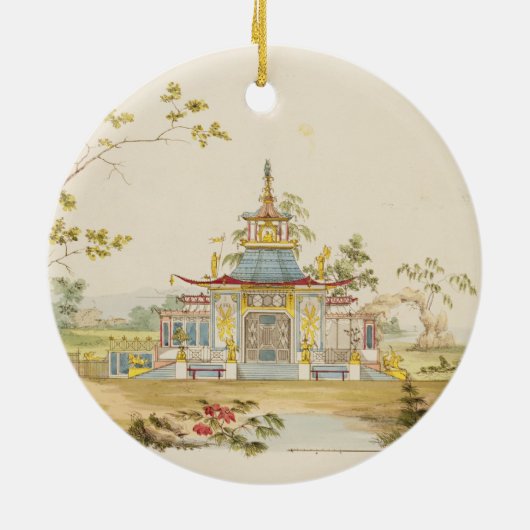 中国のな寺院、c.1810のために設計して下さい(ペン及びインク セラミックオーナメント (裏面)