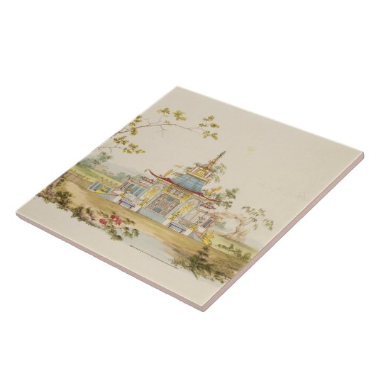 中国のな寺院、c.1810のために設計して下さい(ペン及びインク タイル (側面)