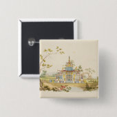 中国のな寺院、c.1810のために設計して下さい(ペン及びインク 缶バッジ (正面&裏面)