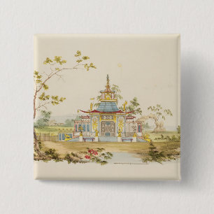 中国のな寺院、c.1810のために設計して下さい(ペン及びインク 缶バッジ