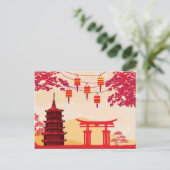 中国のな年賀状-伝統的なランタン シーズンポストカード (スタンド正面)