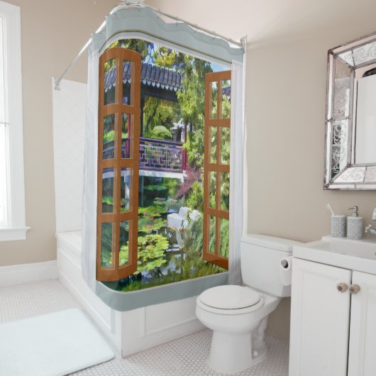 中国のな庭の窓の眺め シャワーカーテン (インサイチュ)