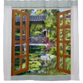 中国のな庭の窓の眺め シャワーカーテン (正面)