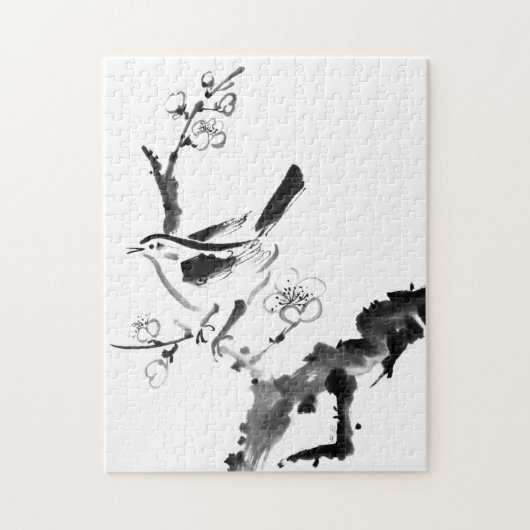 中国のな絵画、プラム花および鳥 ジグソーパズル (縦)
