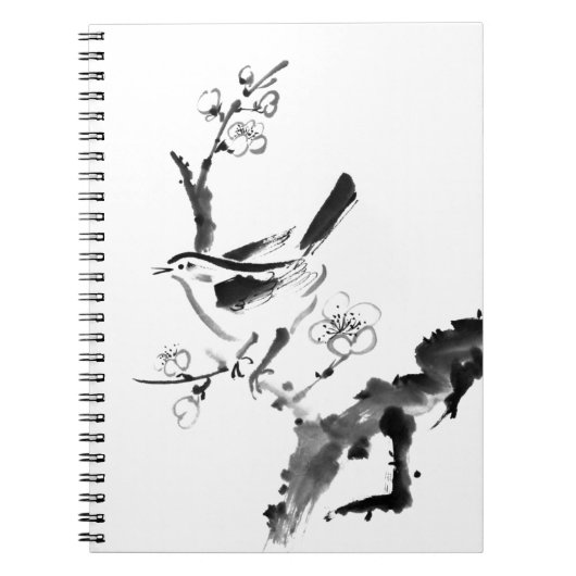 中国のな絵画、プラム花および鳥 ノートブック (正面)