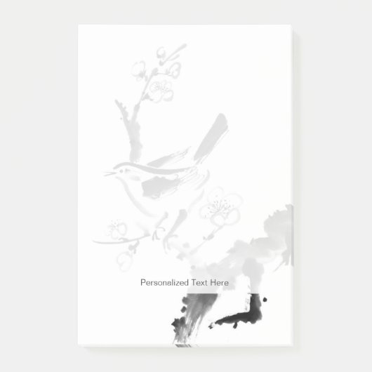 中国のな絵画、プラム花および鳥 ポストイット (正面)