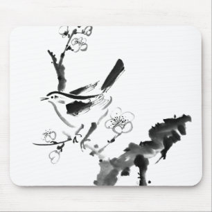 中国のな絵画、プラム花および鳥 マウスパッド