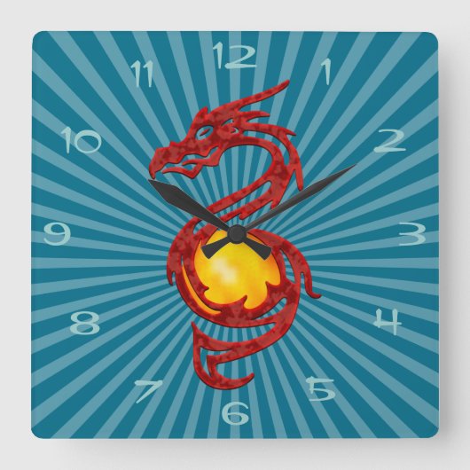 中国のな辰年の金属赤 スクエア壁時計 (正面)