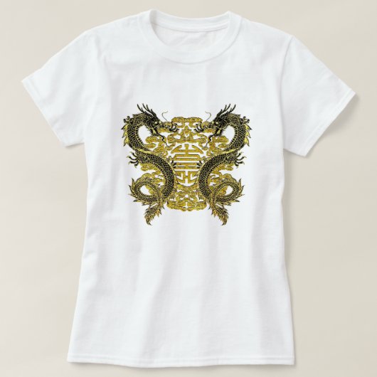 中国のな長寿の記号およびドラゴン Tシャツ (デザイン正面)