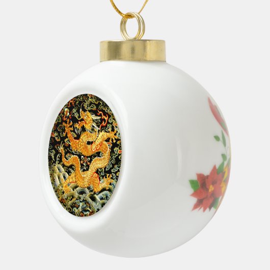 中国のな(占星術の)十二宮図のアンティークによって刺繍される金ドラゴン セラミックボールオーナメント (右)