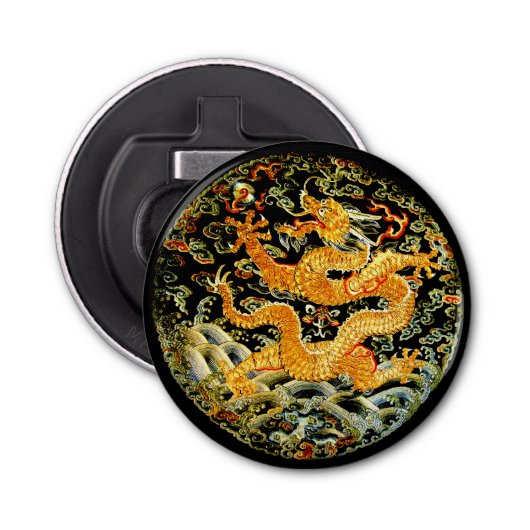 中国のな(占星術の)十二宮図のアンティークによって刺繍される金ドラゴン 栓抜き (正面)