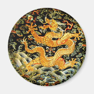 中国のな(占星術の)十二宮図のアンティークによって刺繍される金ドラゴ マグネット