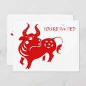 中国のな(占星術の)十二宮図のウシPAPERCUTのイラストレーション 招待状 (正面/裏面)