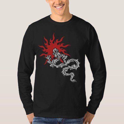中国のな(占星術の)十二宮図-火のドラゴンの印の暗闇のTシャツ Tシャツ (正面)
