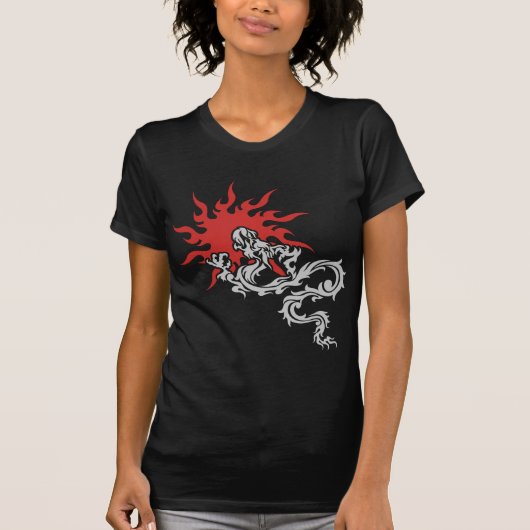 中国のな(占星術の)十二宮図-火のドラゴンの印の暗闇のTシャツ Tシャツ (正面)