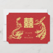 中国ののドラゴン結婚 – フェニックスダブル西レッド金ゴールド 招待状 (正面)