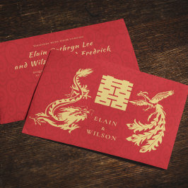 中国ののドラゴン結婚 – フェニックスダブル西レッド金ゴールド 招待状