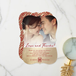 中国のの結婚シンプル愛と写真感謝していカード サンキューカード