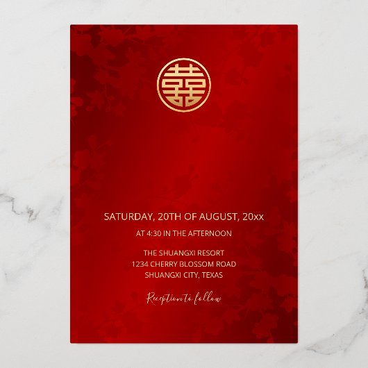 中国のの結婚フォトゴールドフォイル招待状 箔招待状 (裏面)