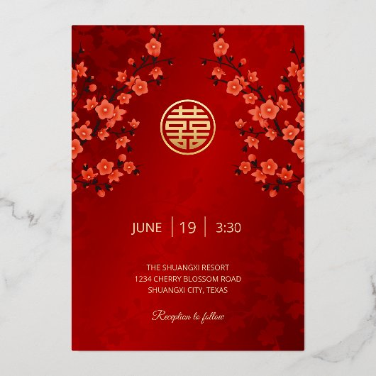 中国のの結婚フォトゴールドフォイル招待状 箔招待状 (裏面)