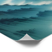 中国のの絵を描ティール(緑がかった色)ブルーミスティランドスケープ ポスター (角)