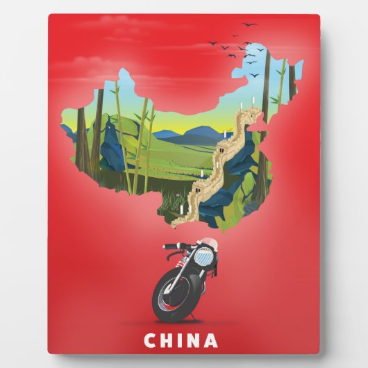 中国のイラスト地図旅行ポスター フォトプラーク (正面)