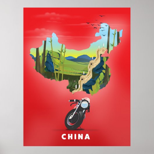 中国のイラスト地図旅行ポスター ポスター (正面)