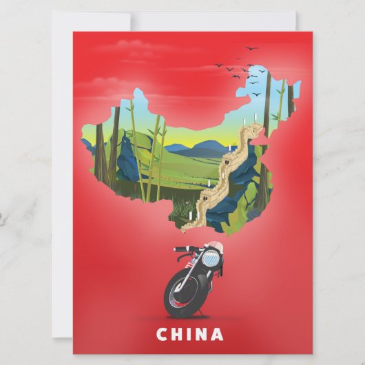 中国のイラスト地図旅行ポスター 招待状 (正面)