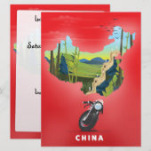 中国のイラスト地図旅行ポスター 招待状 (正面/裏面)